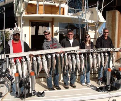 This Corporate Event outing was on June 4th 2009. Between the two boats they chartered on this afternoon we boated 53 fish! Wow... what a great afternoon! Goes to show you that anytime of the day can be a banner time to fish trout and Samon!