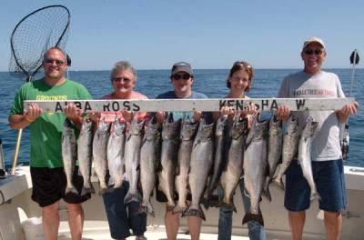 Big Kings are here! Here is a group that fished with Albatross Fishing Charters on July 11th 2009 We started fishing at 430 am and it was worth it! We started we 4 big Kings on at one time! If you would like to get action like that give us a call today! 262-945-8193 Captain Ken Bruns