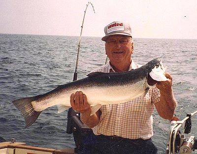 Here's Dad with a nice Rainbow Trout caught while charter fishing near Kenosha Wisconsin.